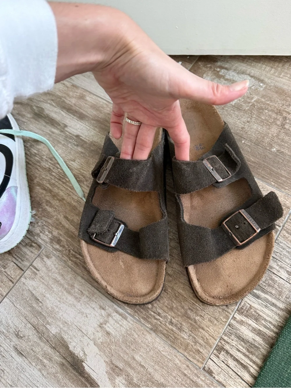 Birkenstock Dark Brown Suede Two-Buckle Slide Sandals for Men